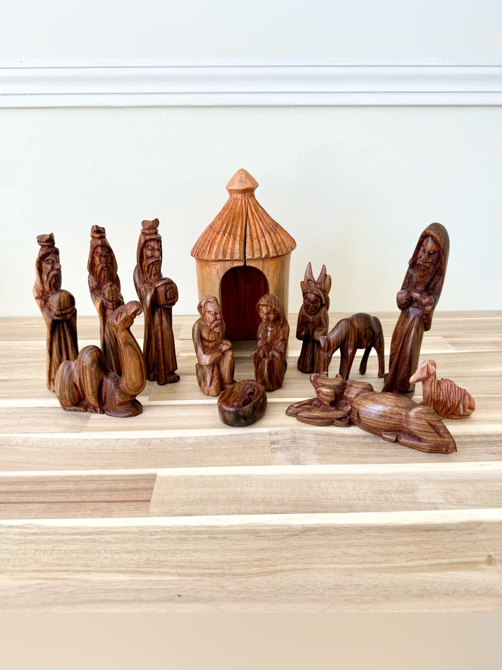 Hand Carved Nativity From Ghana Solid Wood African Nativity